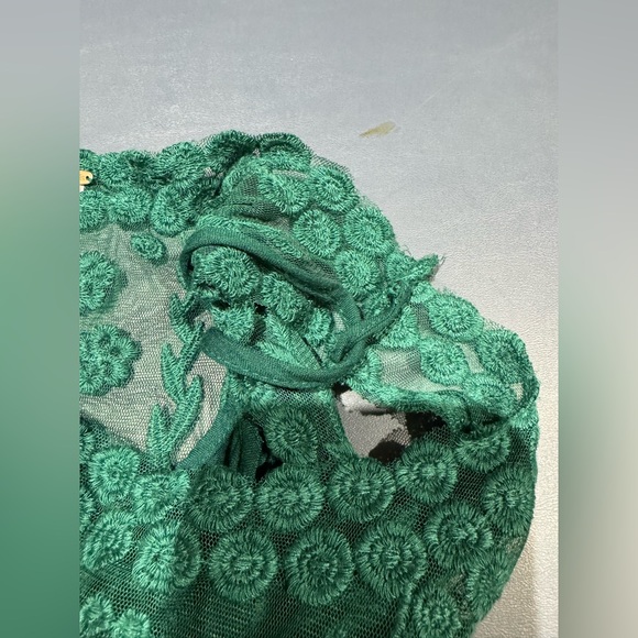 Free People Embroidered Net Shift Dress Rare Green Sheer Boho Tunic Mini Size M - Picture 5 of 8